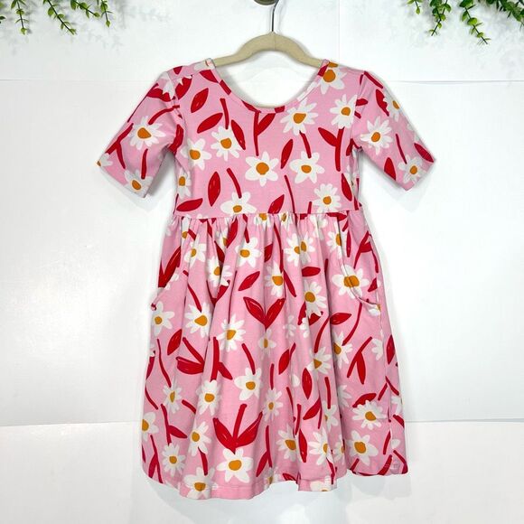 Hanna Andersson Dress Girls 6 Pink Red Floral Twirl Skater Floral Cotton Stretch - Picture 6 of 12